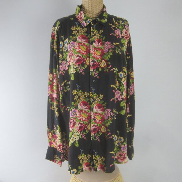 American Apparel Womens Small Black Pink Floral LS Relaxed Shirt Cottagecore - Picture 1 of 10